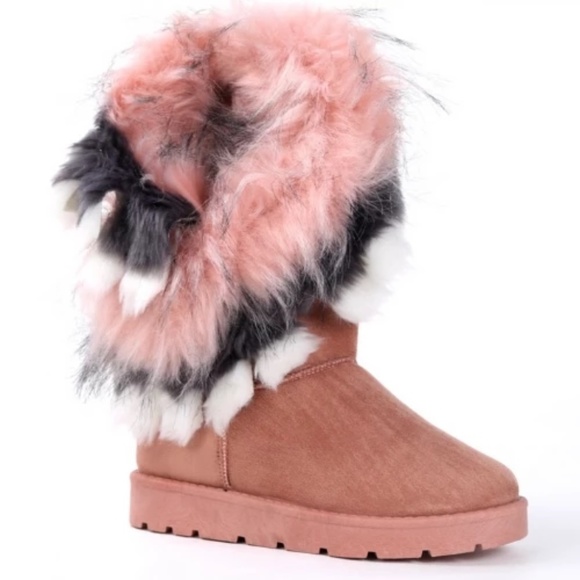 New! Pink Mid Calf Furry Winter Boots - Picture 2 of 6